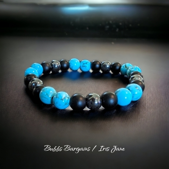 Jewelry - Turquoise & Hematite Unisex Bracelet - Natural Stones 8mm